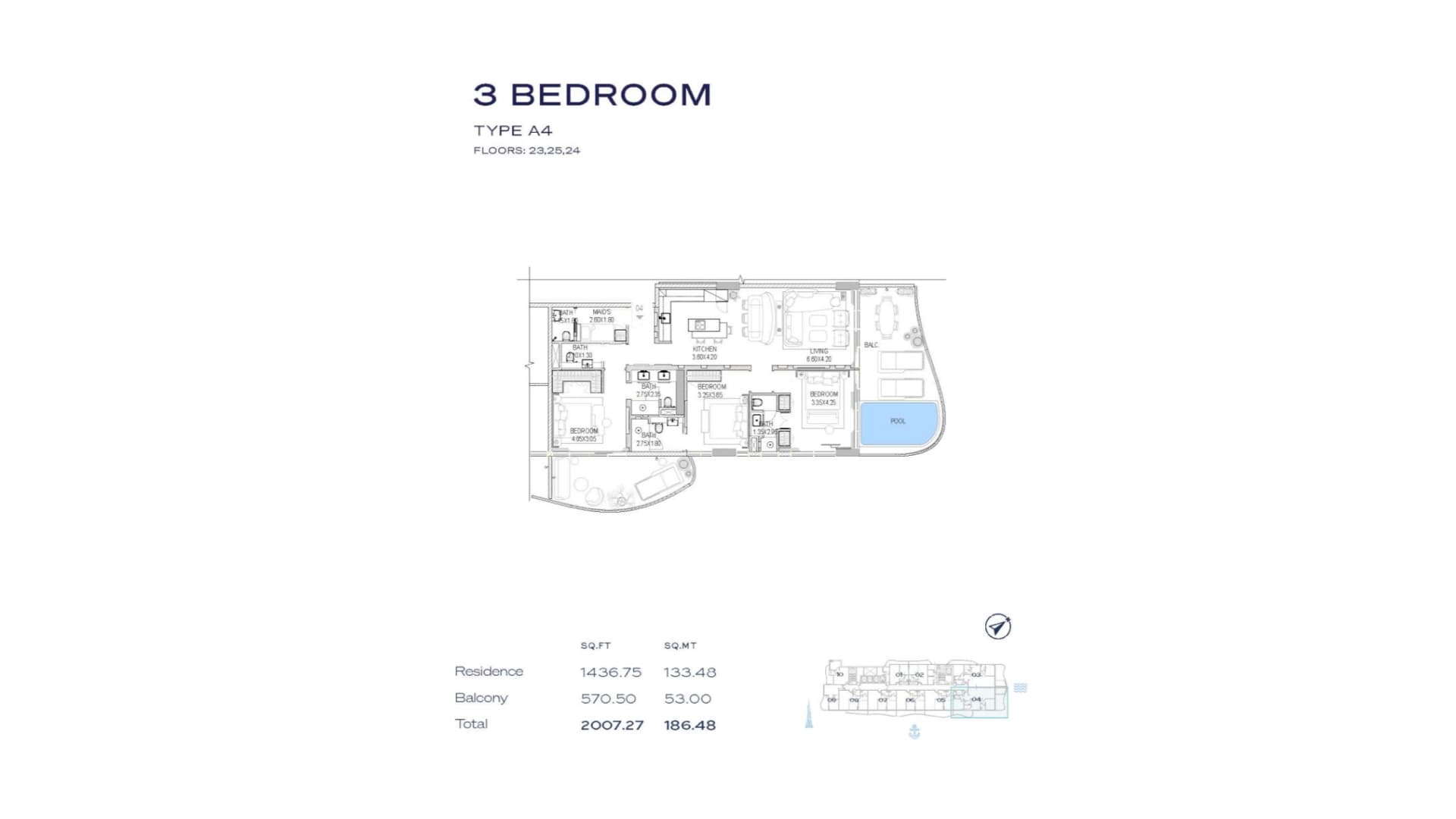The Pier, 3-Bed Floor Plan, type: 3BR - Type A4