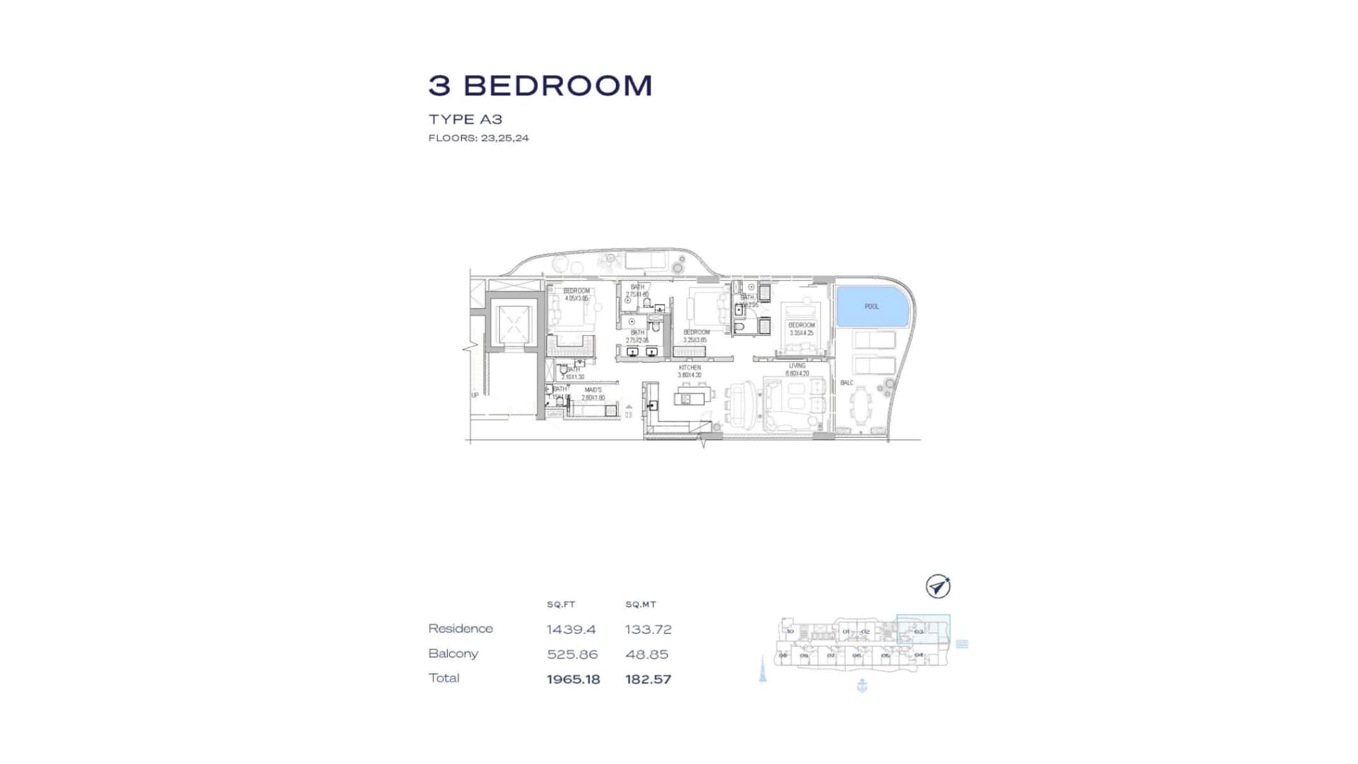 The Pier, 3-Bed Floor Plan, type: 3BR - Type A3