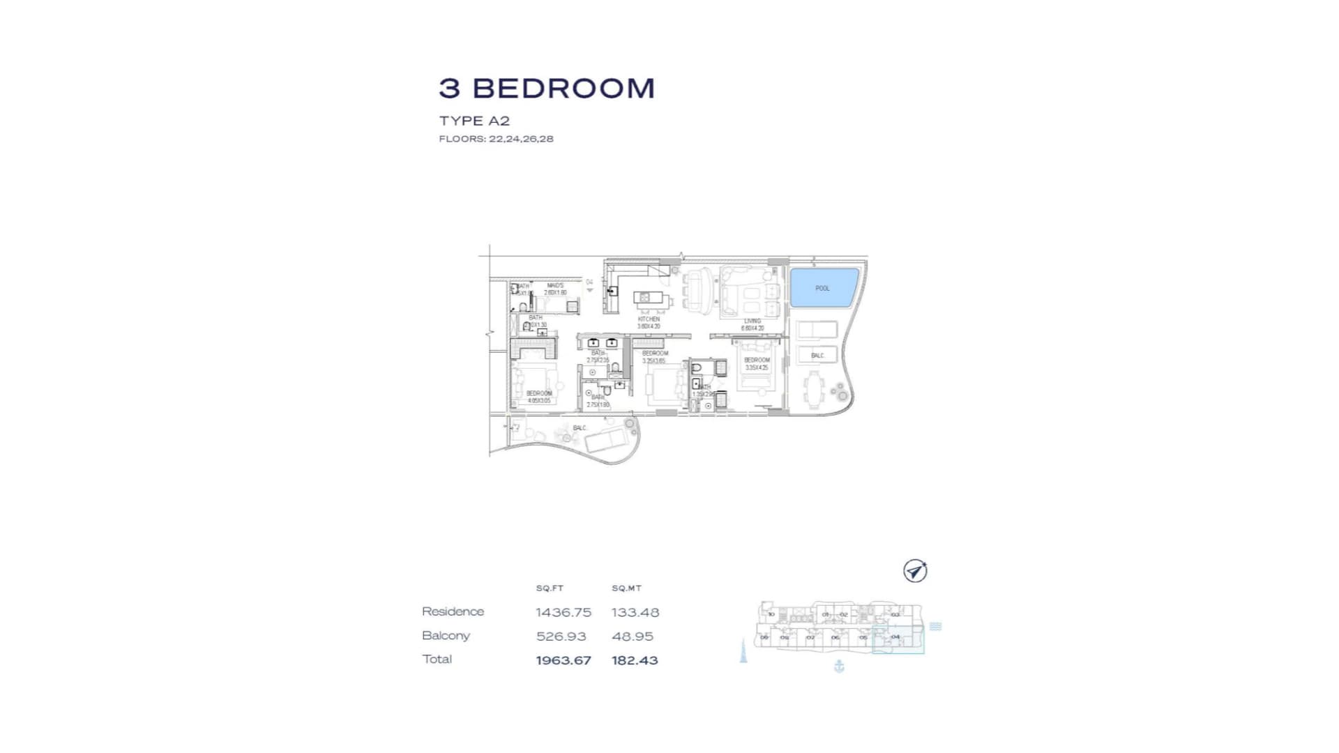 The Pier, 3-Bed Floor Plan, type: 3BR - Type A2