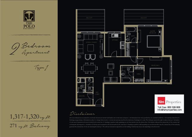 The Polo Residence, 2-Bed Floor Plan, type: 2 Bedroom - Type 1