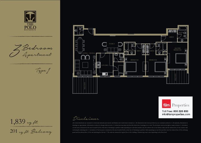 The Polo Residence, 3-Bed Floor Plan, type: 3 Bedroom - Type 1