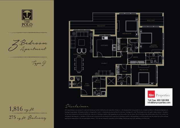 The Polo Residence, 3-Bed Floor Plan, type: 3 Bedroom - Type 2