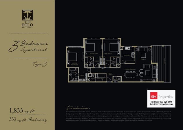 The Polo Residence, 3-Bed Floor Plan, type: 3 Bedroom - Type 3