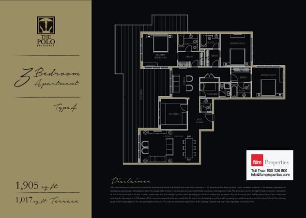 The Polo Residence, 3-Bed Floor Plan, type: 3 Bedroom - Type 4