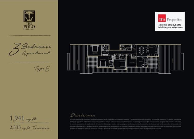 The Polo Residence, 3-Bed Floor Plan, type: 3 Bedroom - Type 5