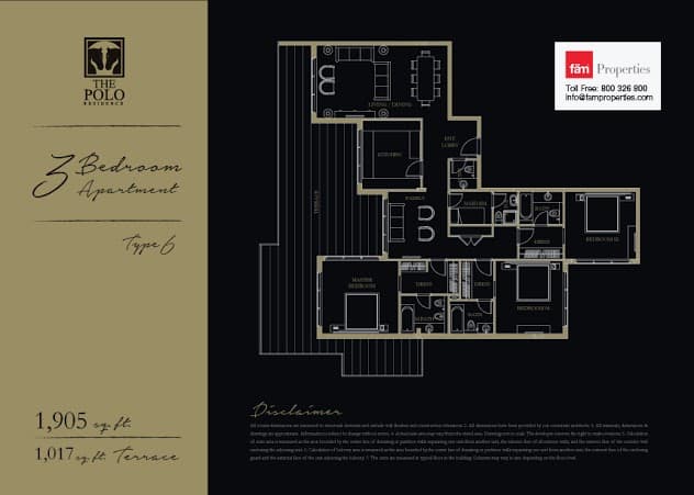 The Polo Residence, 3-Bed Floor Plan, type: 3 Bedroom - Type 6
