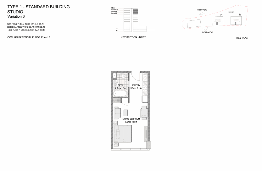 The Pulse Residence 1, 0-Bed Floor Plan, type: Studio