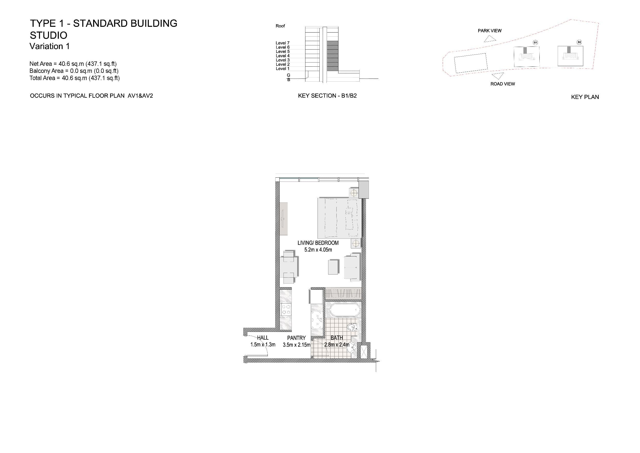 The Pulse Residence 1, 0-Bed Floor Plan, type: Studio