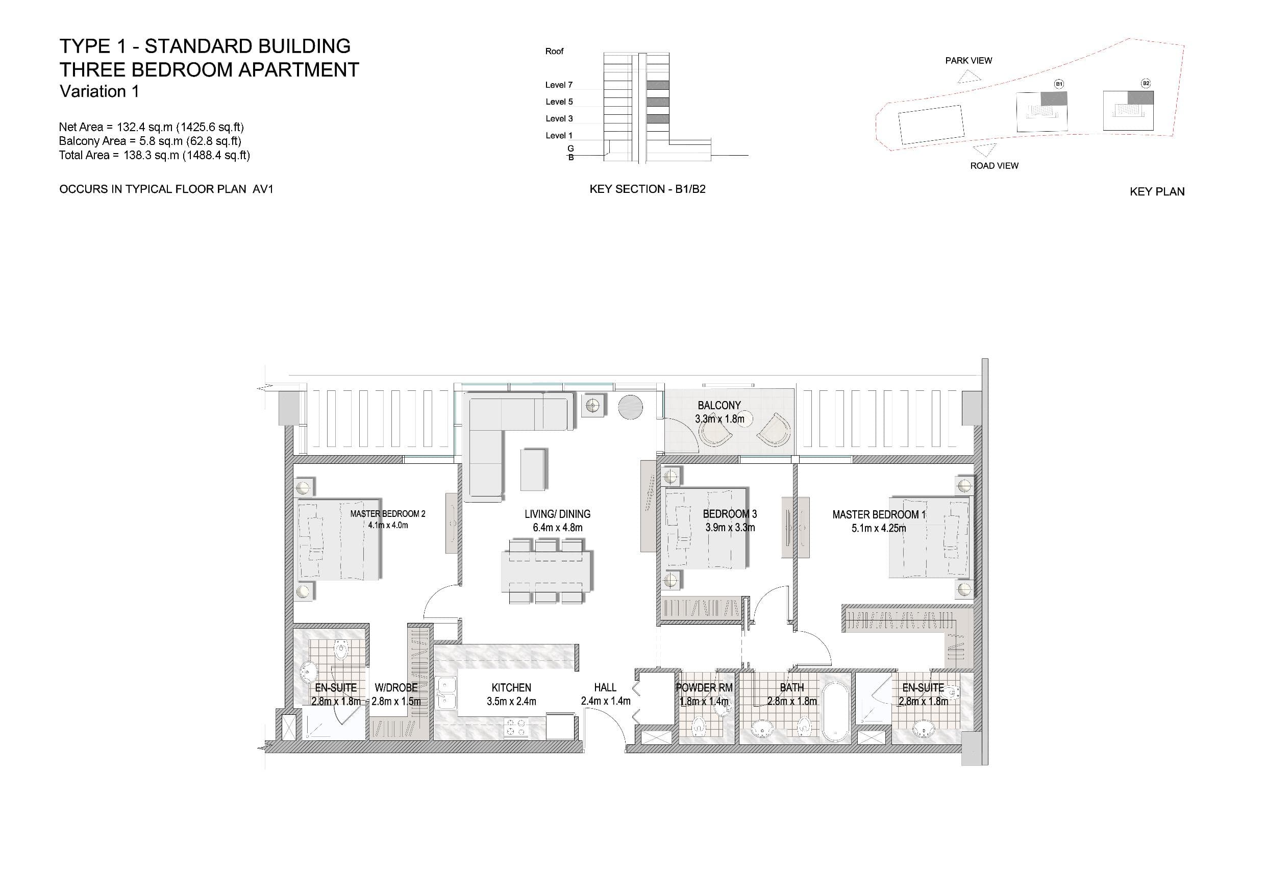 The Pulse Boulevard Apartments, 3-Bed Floor Plan, type: 3 Bedroom