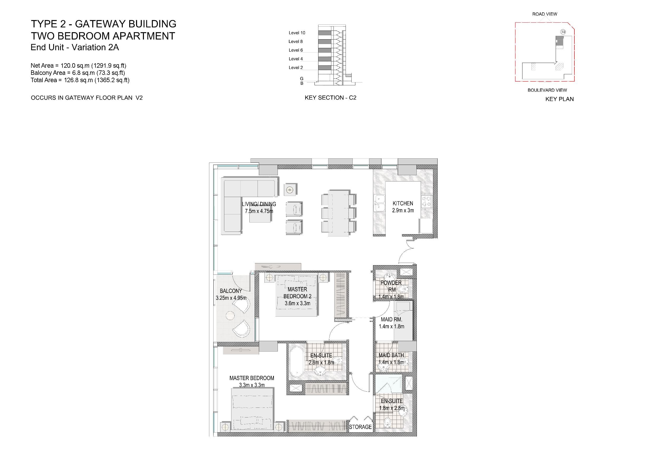 The Pulse Residence 1, 2-Bed Floor Plan, type: 2 Bedroom