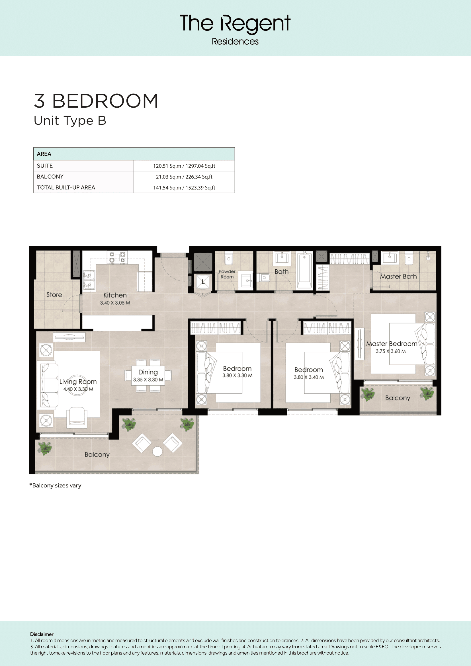 The Regent Residences, 3-Bed Floor Plan, type: