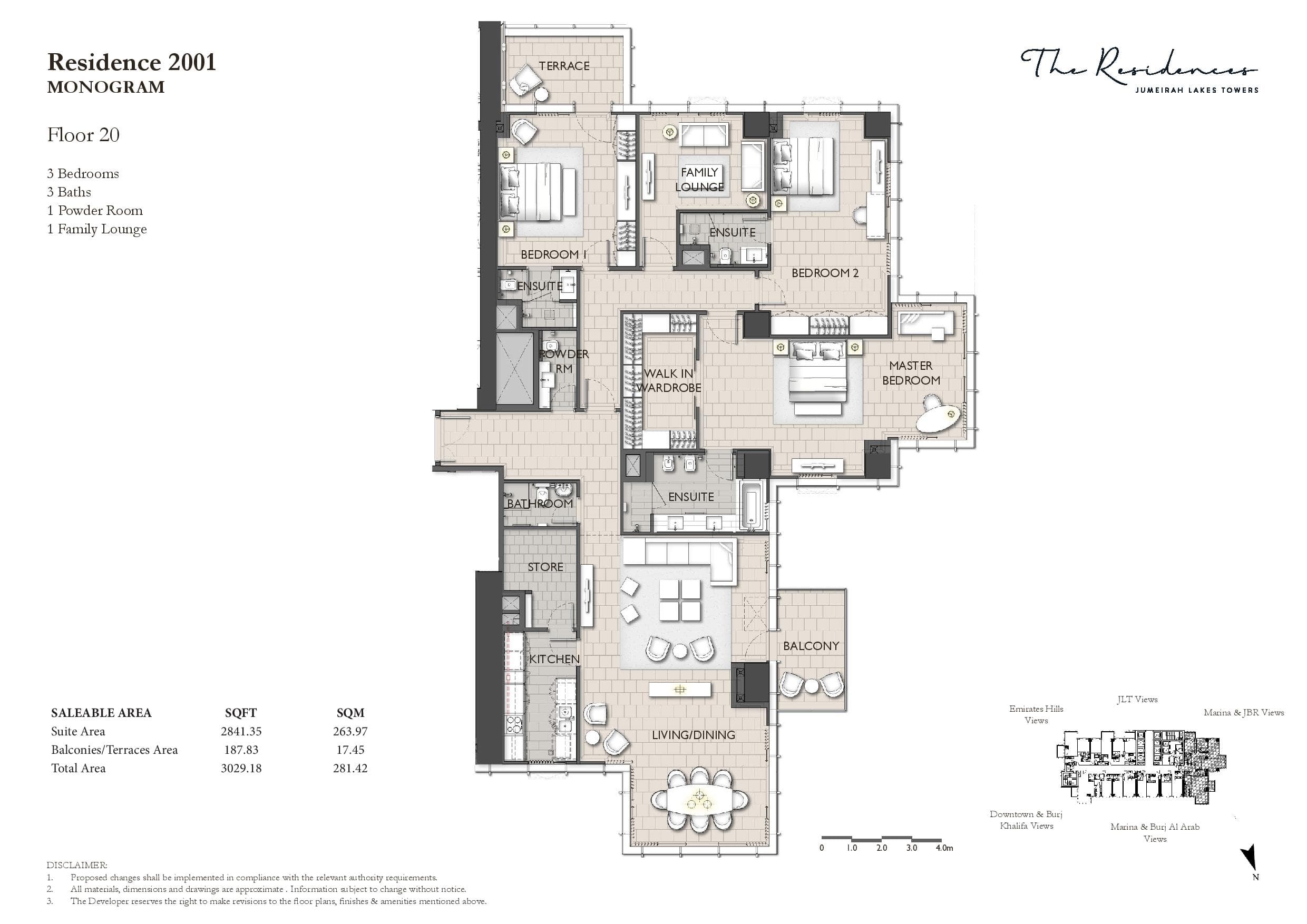 W Residences JLT, 3-Bed Floor Plan, type: 3 Bedroom