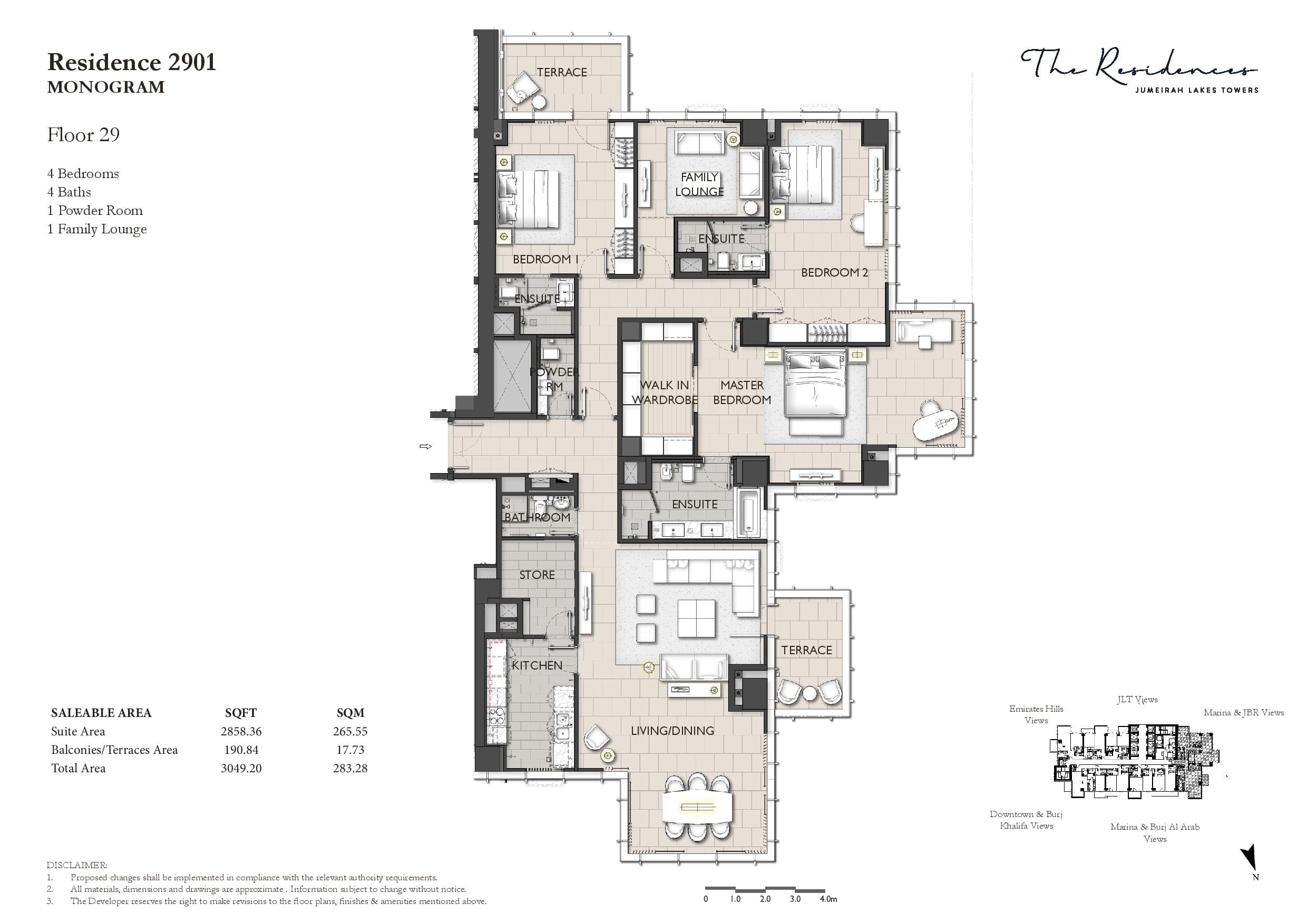 W Residences JLT, 4-Bed Floor Plan, type: 4 Bedroom
