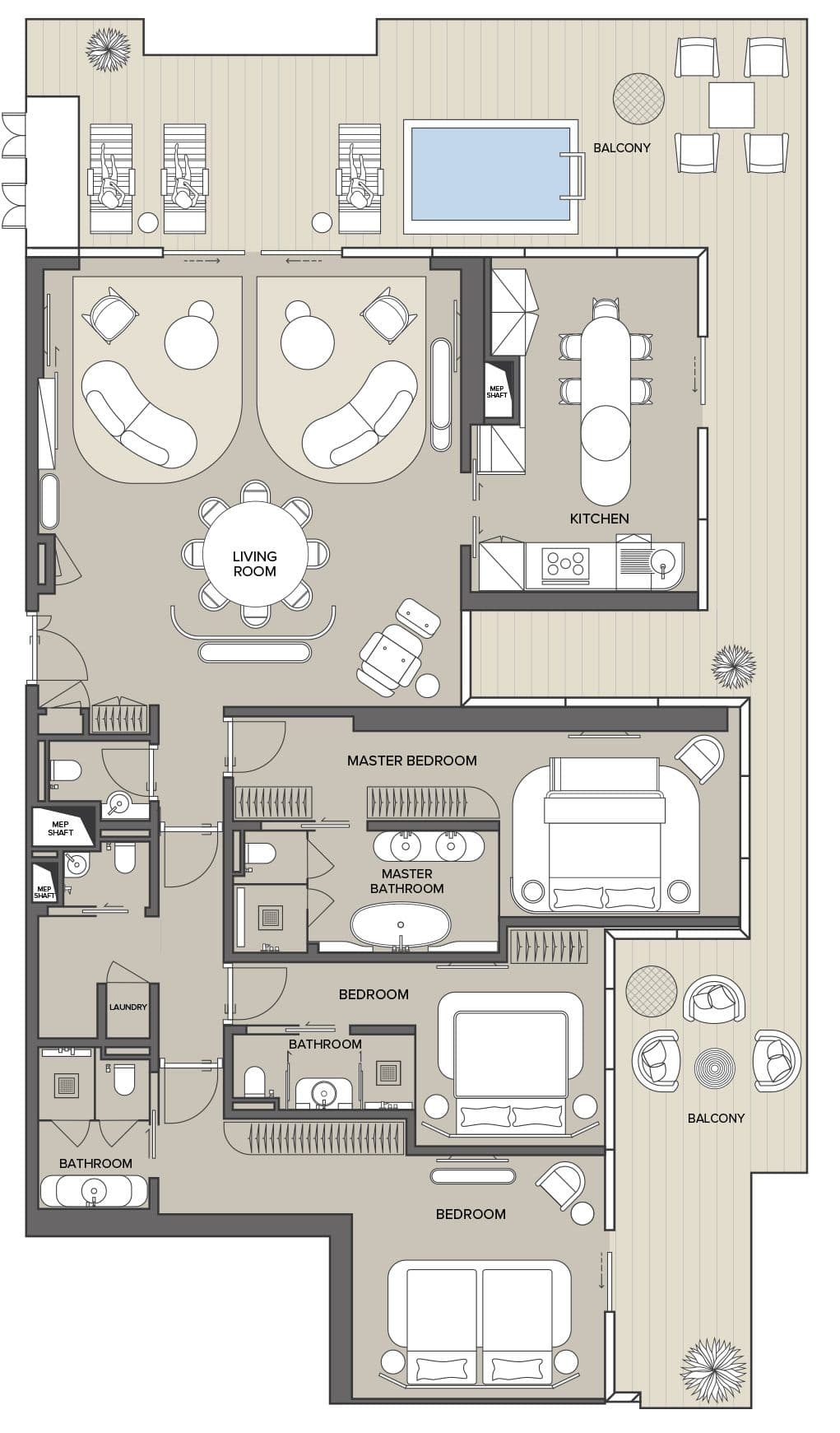 The Ritz Carlton Residences, 2-Bed Floor Plan, type:
