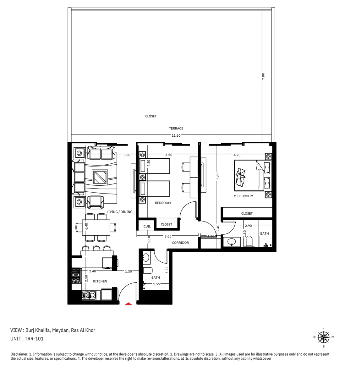 The Roof Residence, 2-Bed Floor Plan, type: