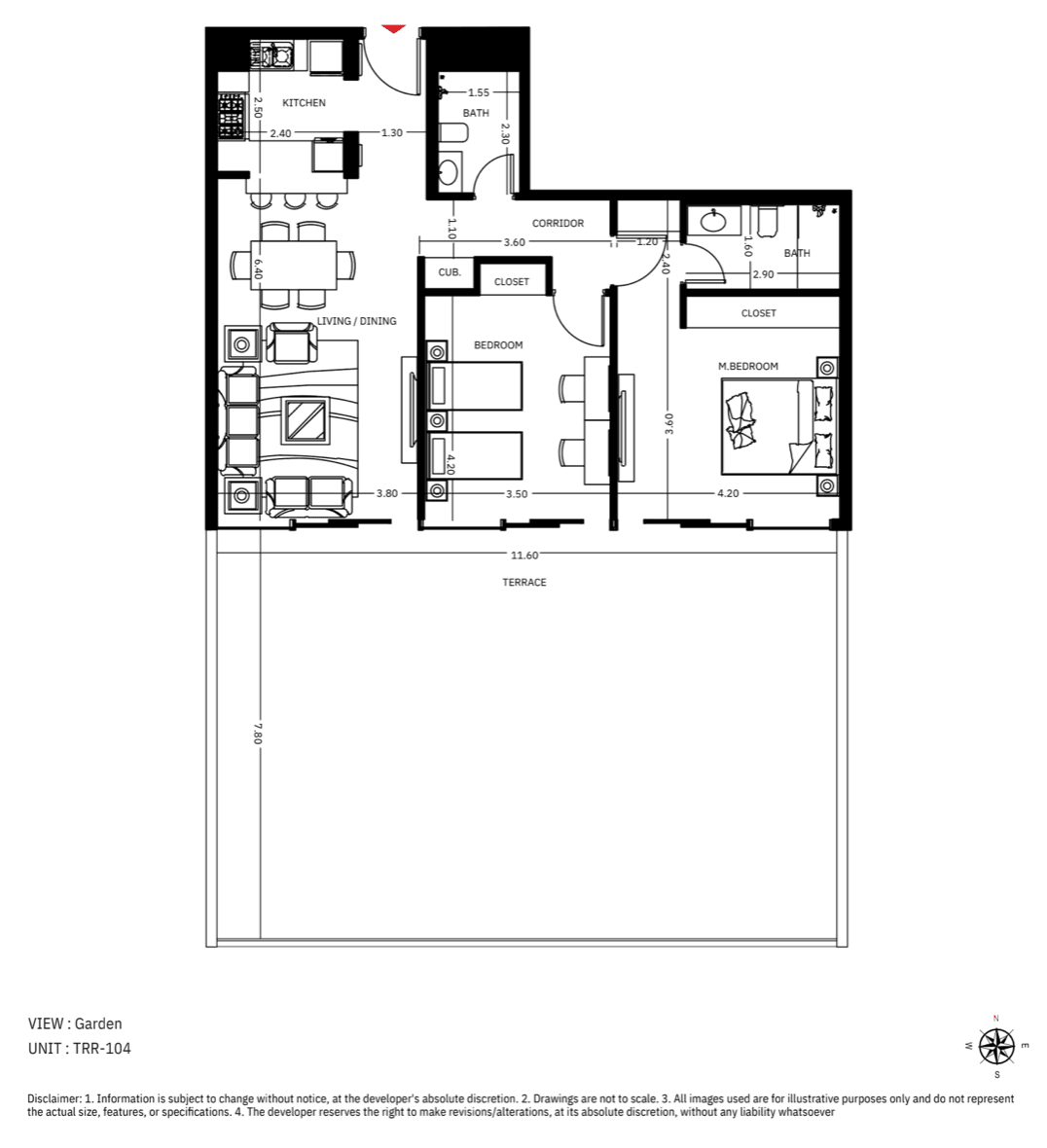 The Roof Residence, 2-Bed Floor Plan, type: