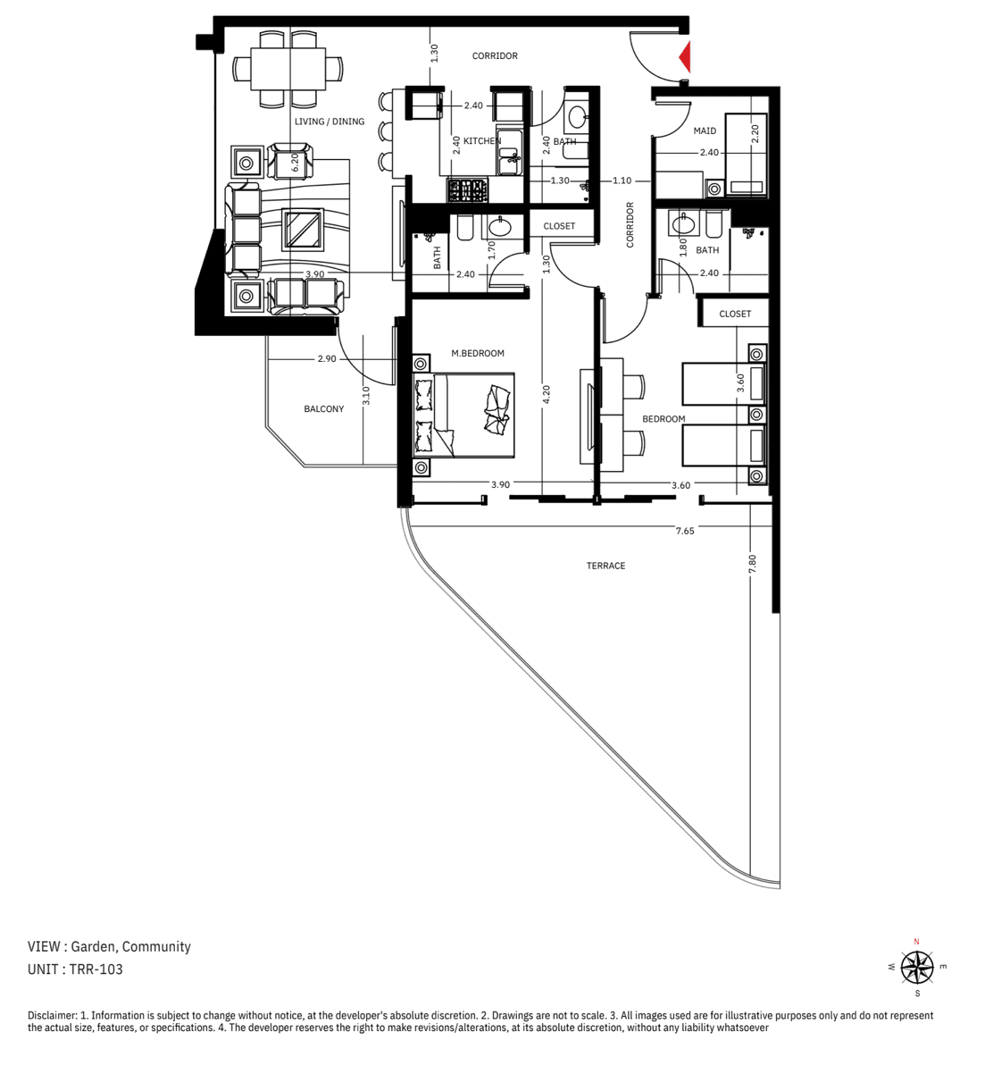 The Roof Residence, 2-Bed Floor Plan, type: