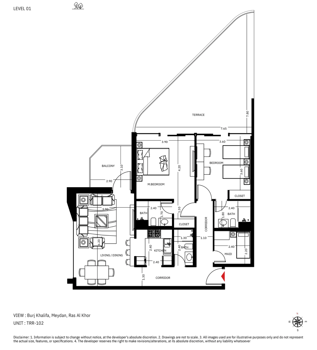 The Roof Residence, 2-Bed Floor Plan, type: