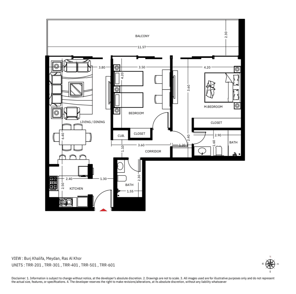 The Roof Residence, 2-Bed Floor Plan, type: