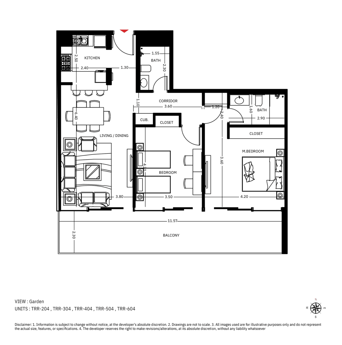 The Roof Residence, 2-Bed Floor Plan, type:
