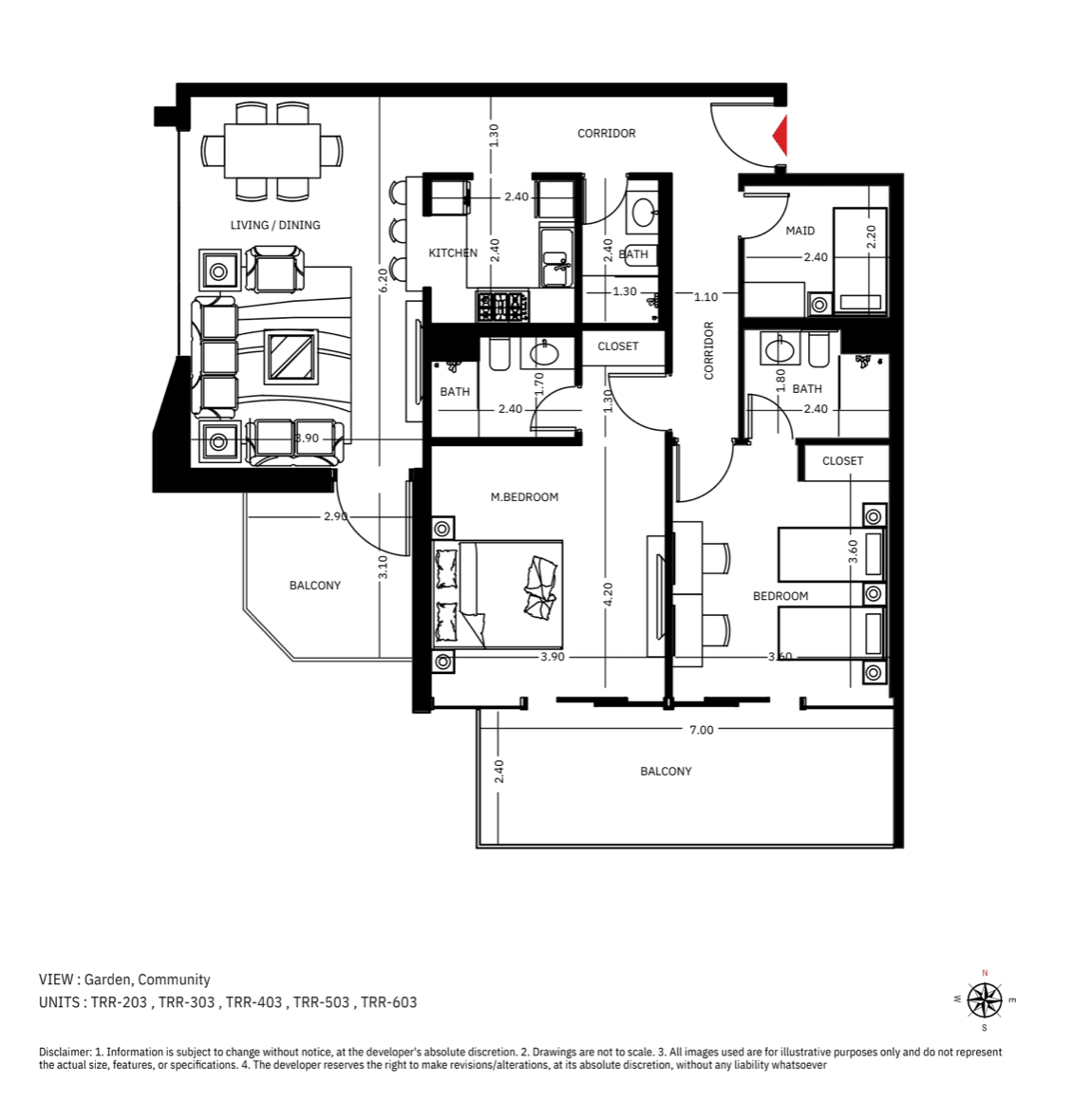 The Roof Residence, 2-Bed Floor Plan, type: