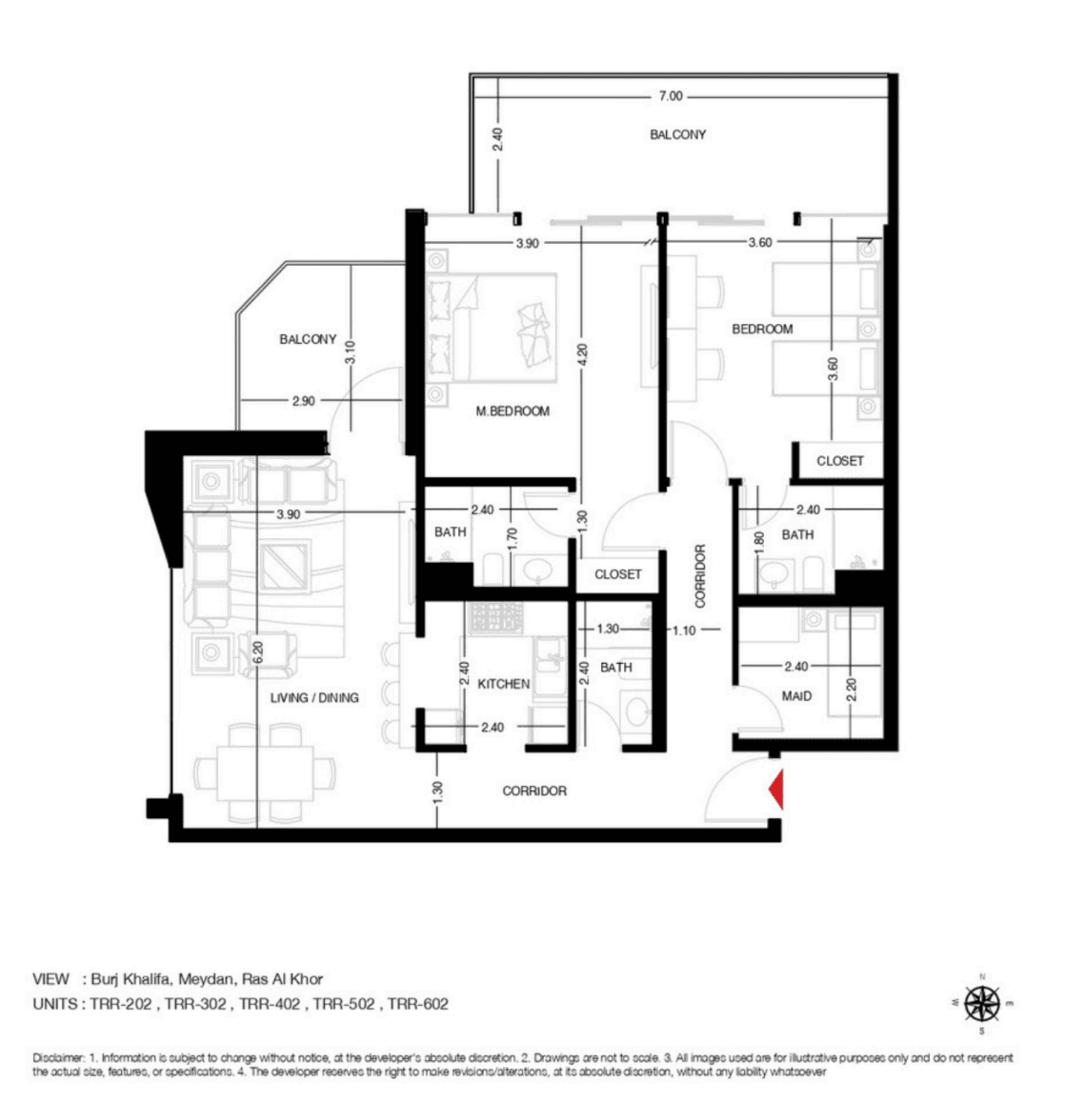 The Roof Residence, 2-Bed Floor Plan, type: