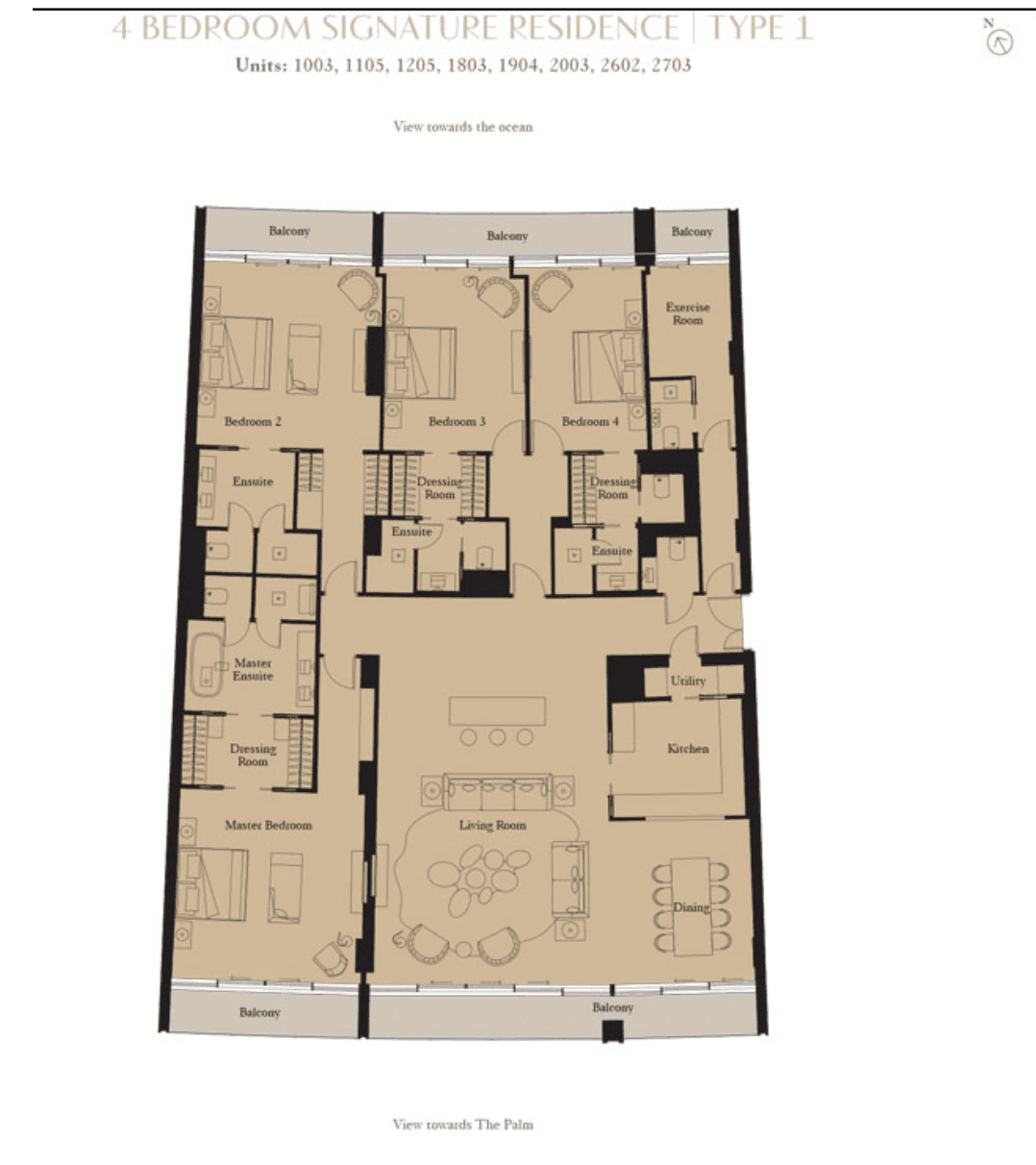The Royal Atlantis Residences, 4-Bed Floor Plan, type: