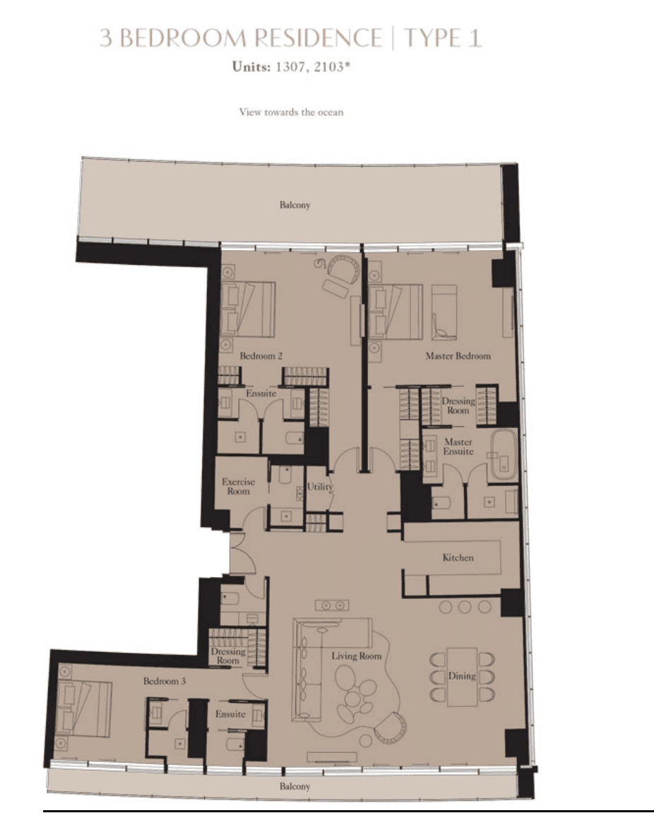 The Royal Atlantis Residences, 3-Bed Floor Plan, type: