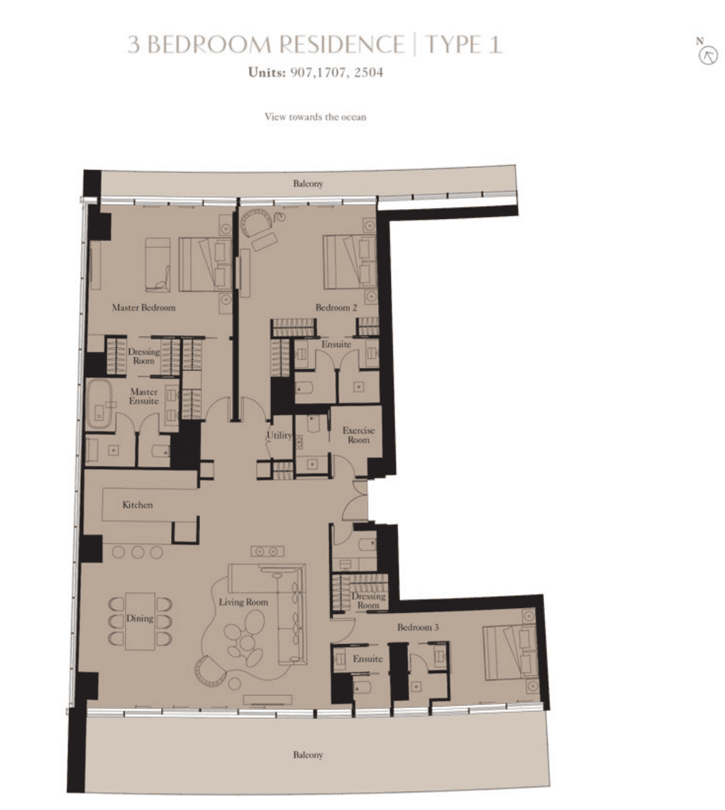 The Royal Atlantis Residences, 3-Bed Floor Plan, type:
