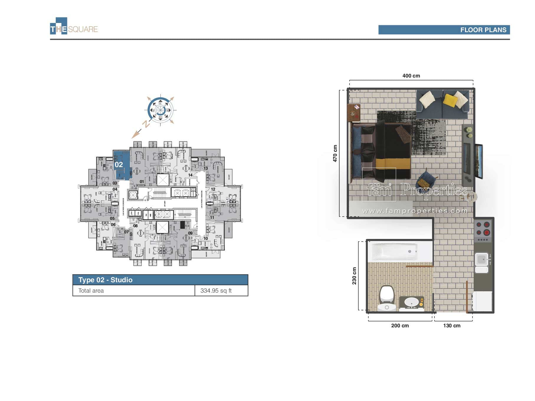 The Square Tower, 0-Bed Floor Plan, type: Studio