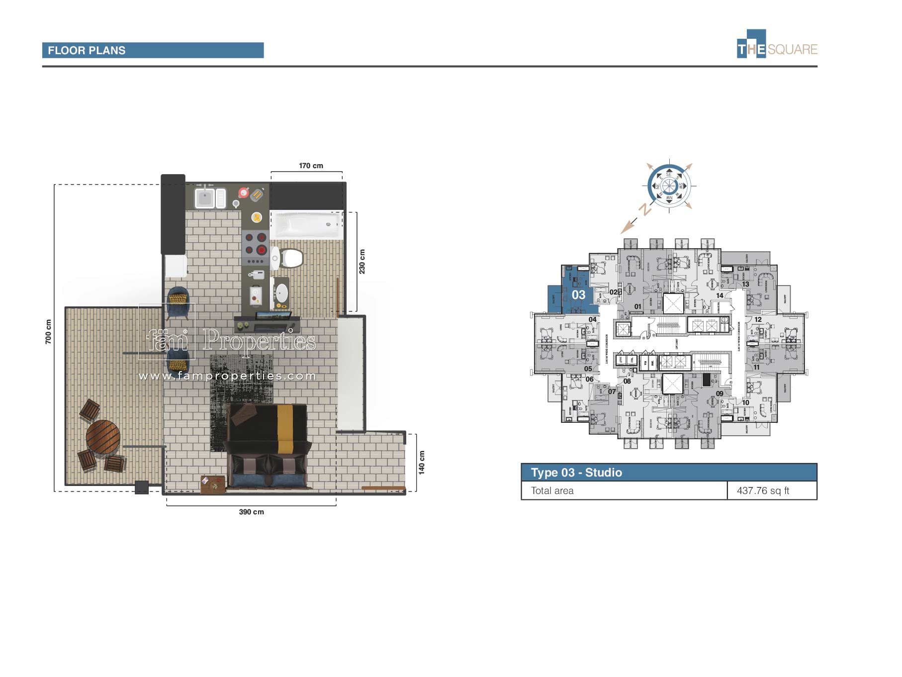 The Square Tower, 0-Bed Floor Plan, type: Studio