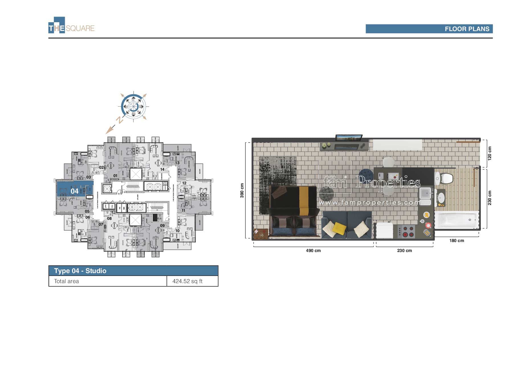 The Square Tower, 0-Bed Floor Plan, type: Studio