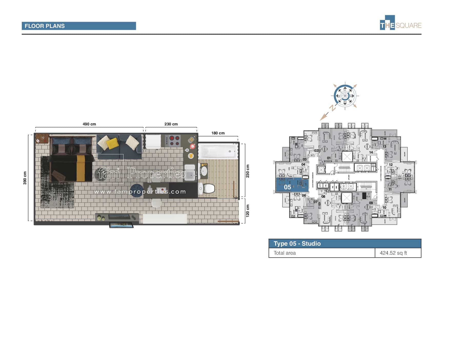 The Square Tower, 0-Bed Floor Plan, type: Studio