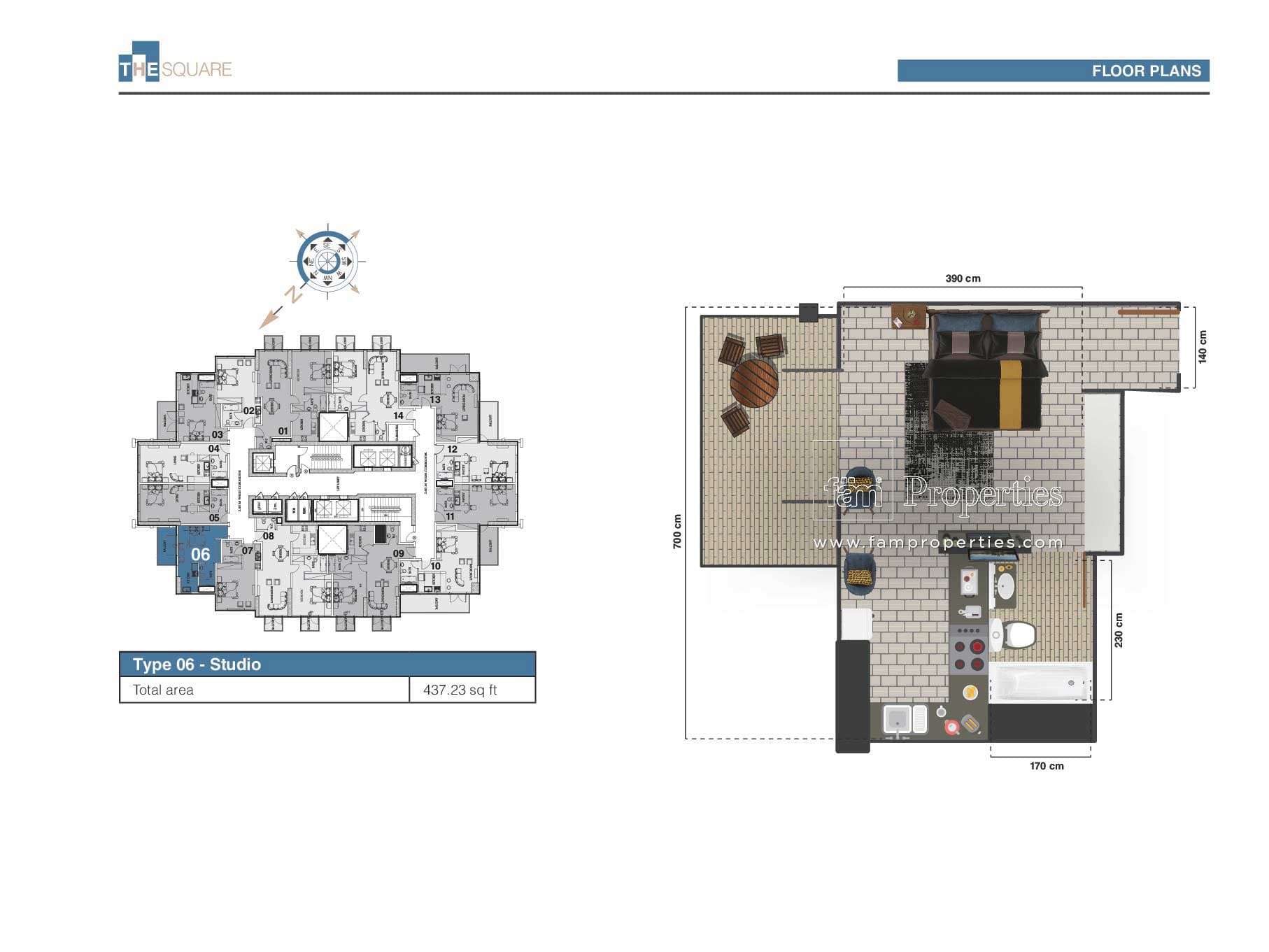 The Square Tower, 0-Bed Floor Plan, type: Studio