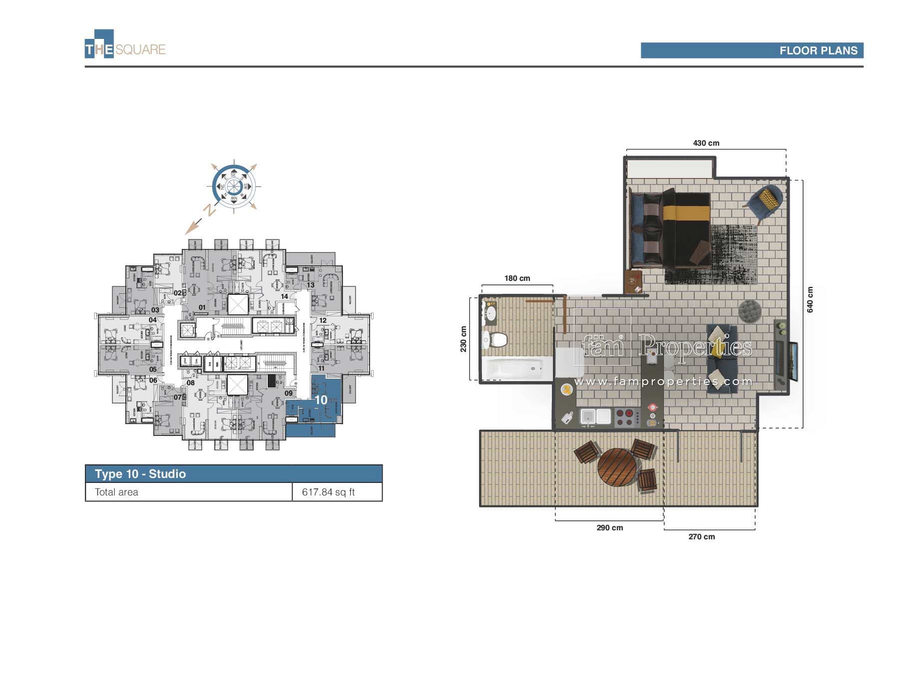 The Square Tower, 0-Bed Floor Plan, type: Studio