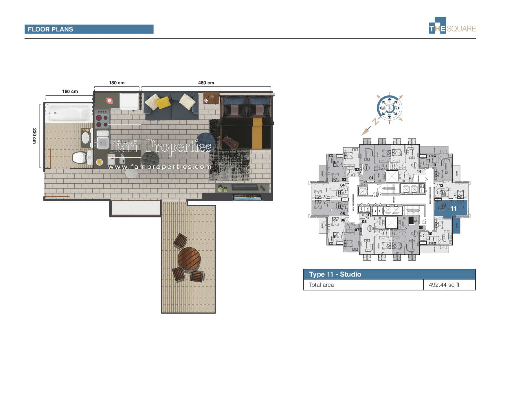 The Square Tower, 0-Bed Floor Plan, type: Studio