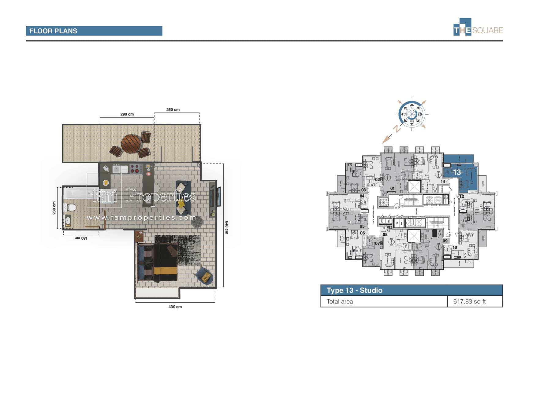 The Square Tower, 0-Bed Floor Plan, type: Studio