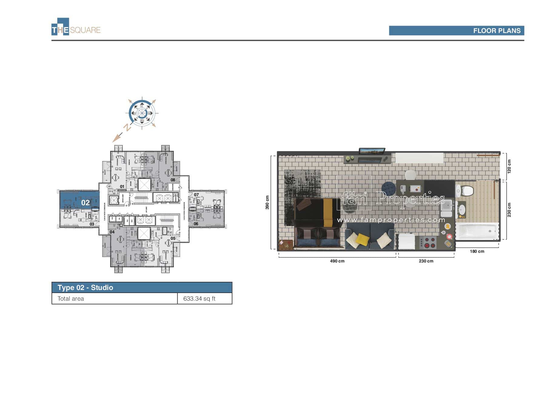 The Square Tower, 0-Bed Floor Plan, type: Studio