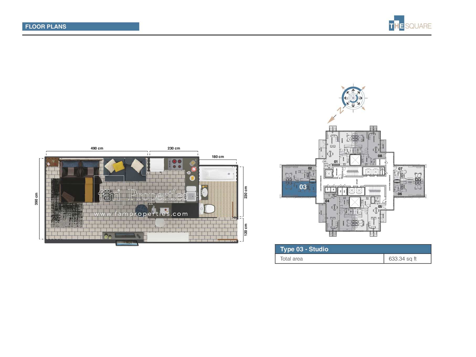 The Square Tower, 0-Bed Floor Plan, type: Studio