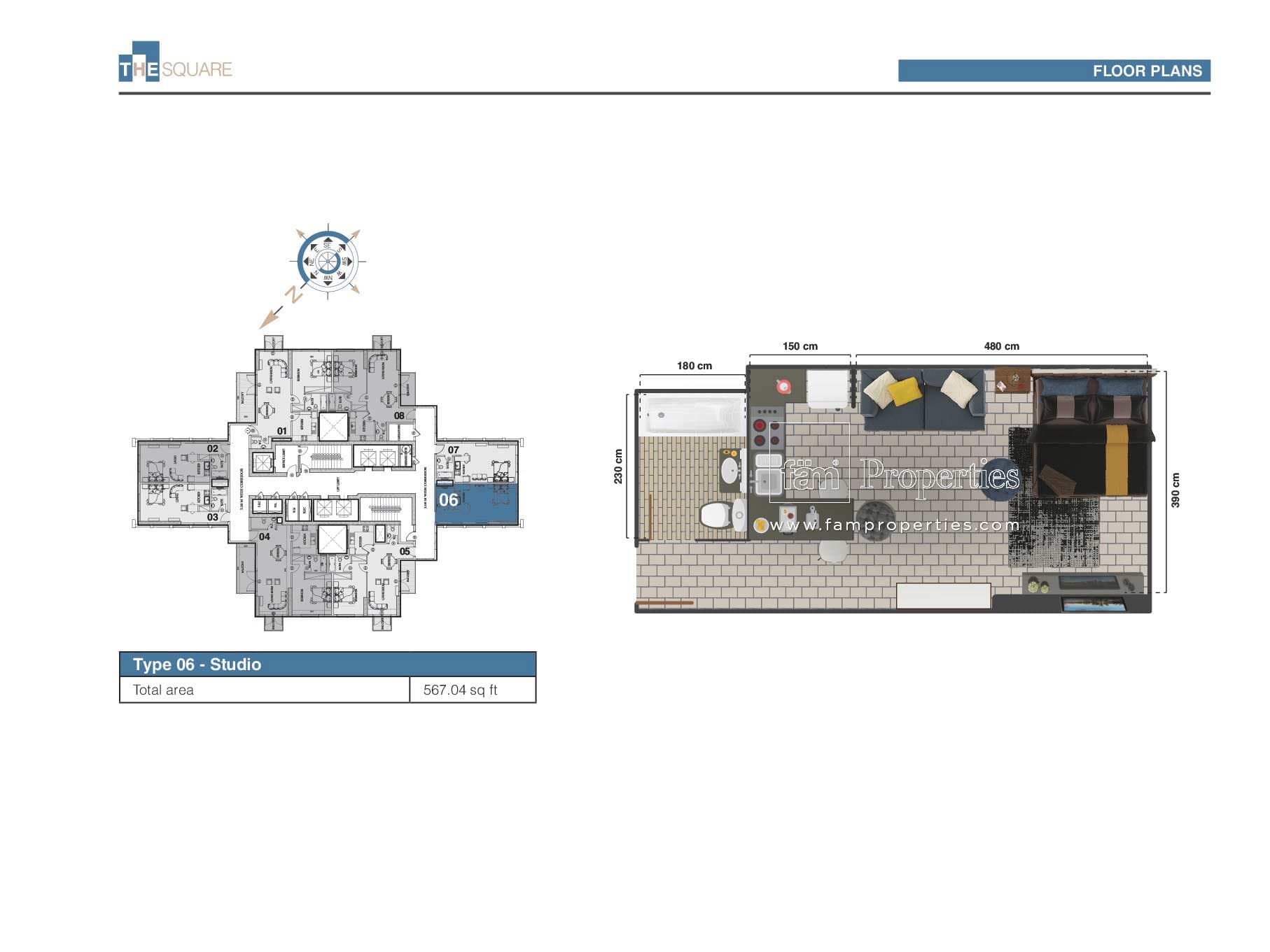 The Square Tower, 0-Bed Floor Plan, type: Studio