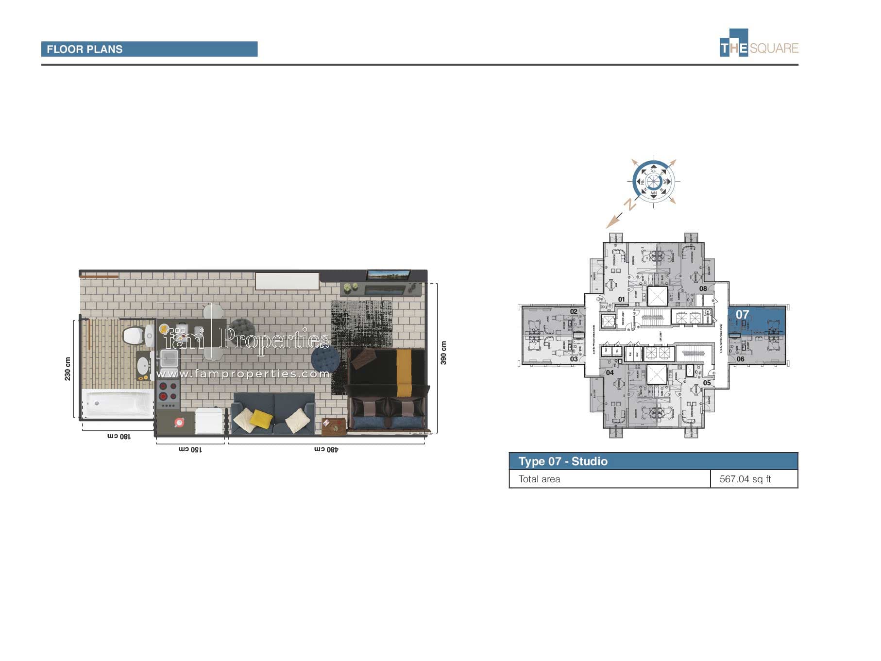 The Square Tower, 0-Bed Floor Plan, type: Studio