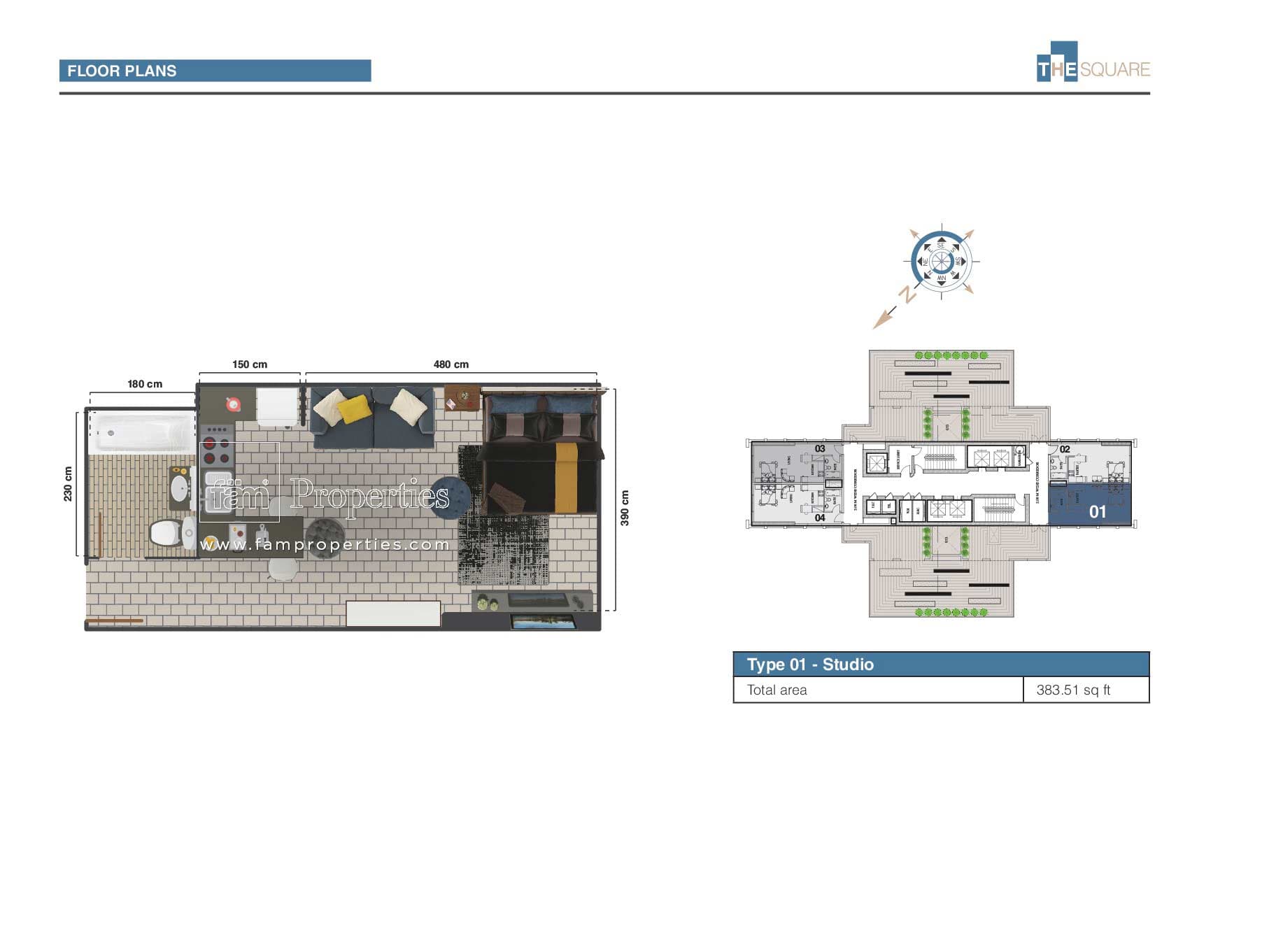 The Square Tower, 0-Bed Floor Plan, type: Studio