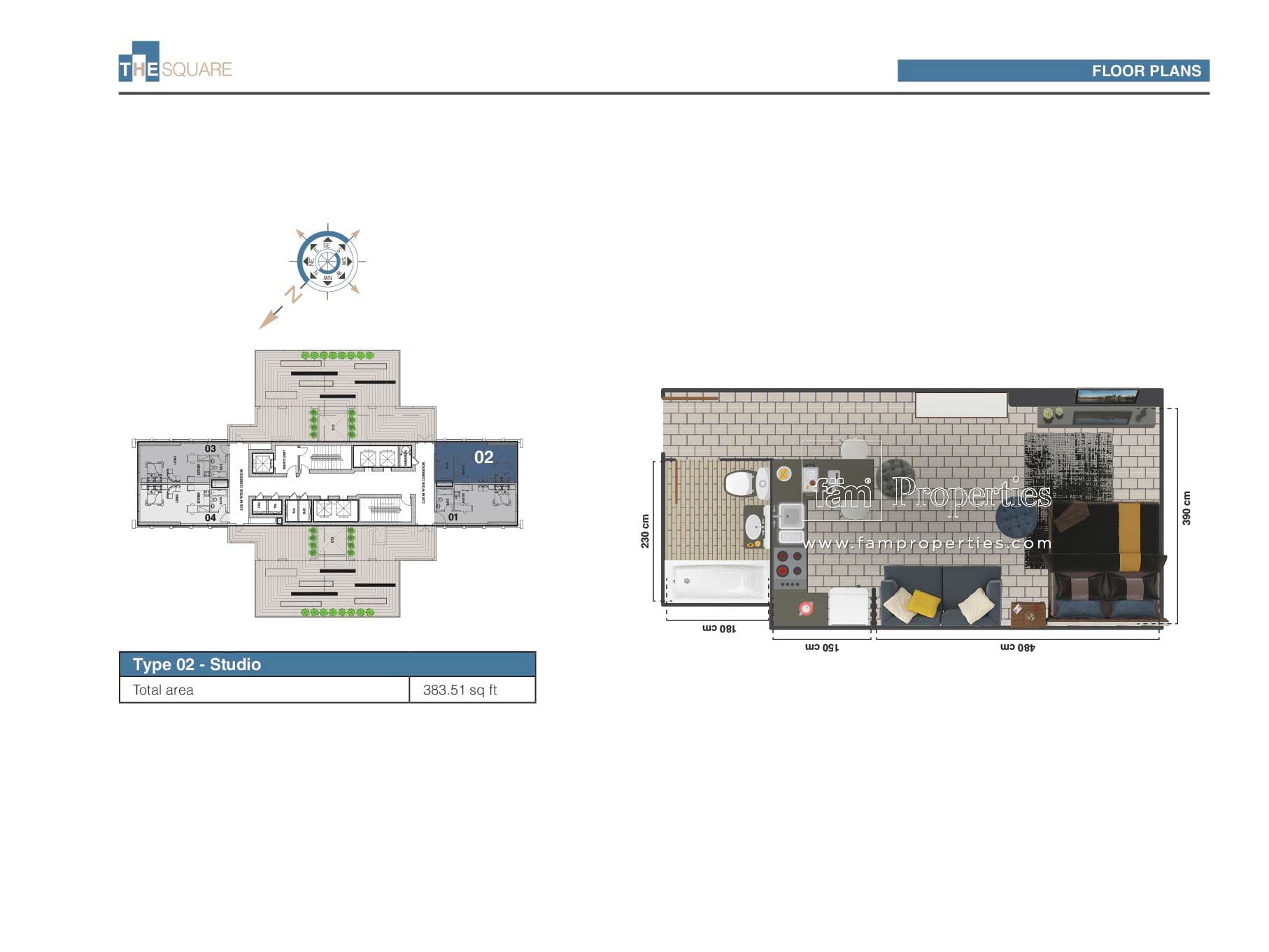 The Square Tower, 0-Bed Floor Plan, type: Studio