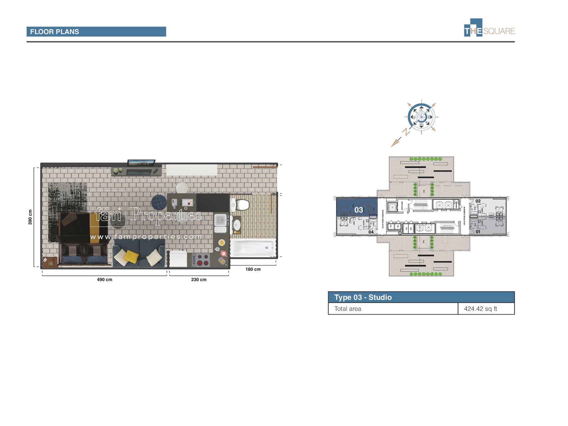 The Square Tower, 0-Bed Floor Plan, type: Studio