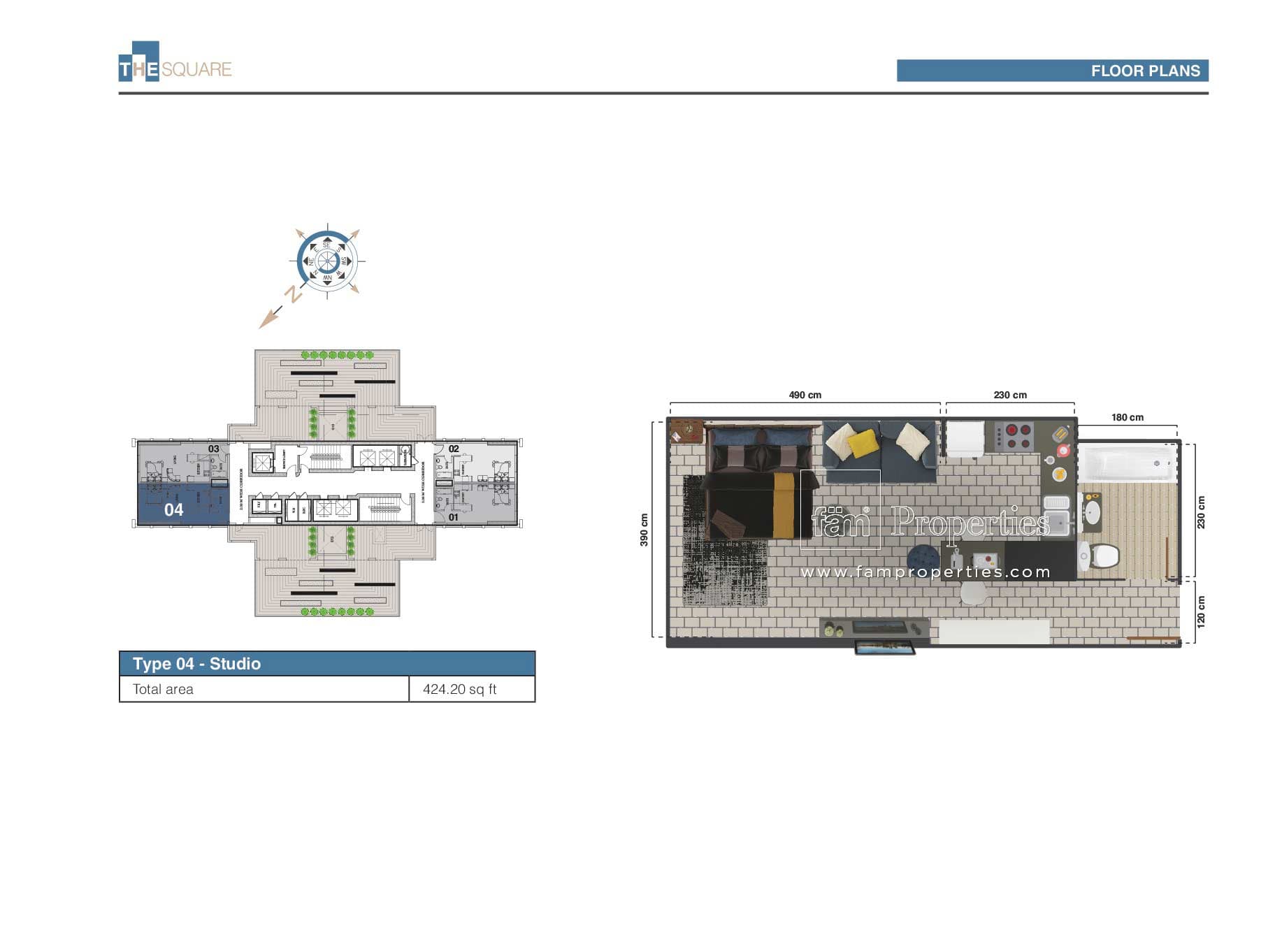 The Square Tower, 0-Bed Floor Plan, type: Studio