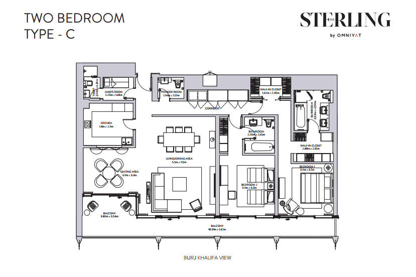 The Sterling, 2-Bed Floor Plan, type: 2 Bedroom