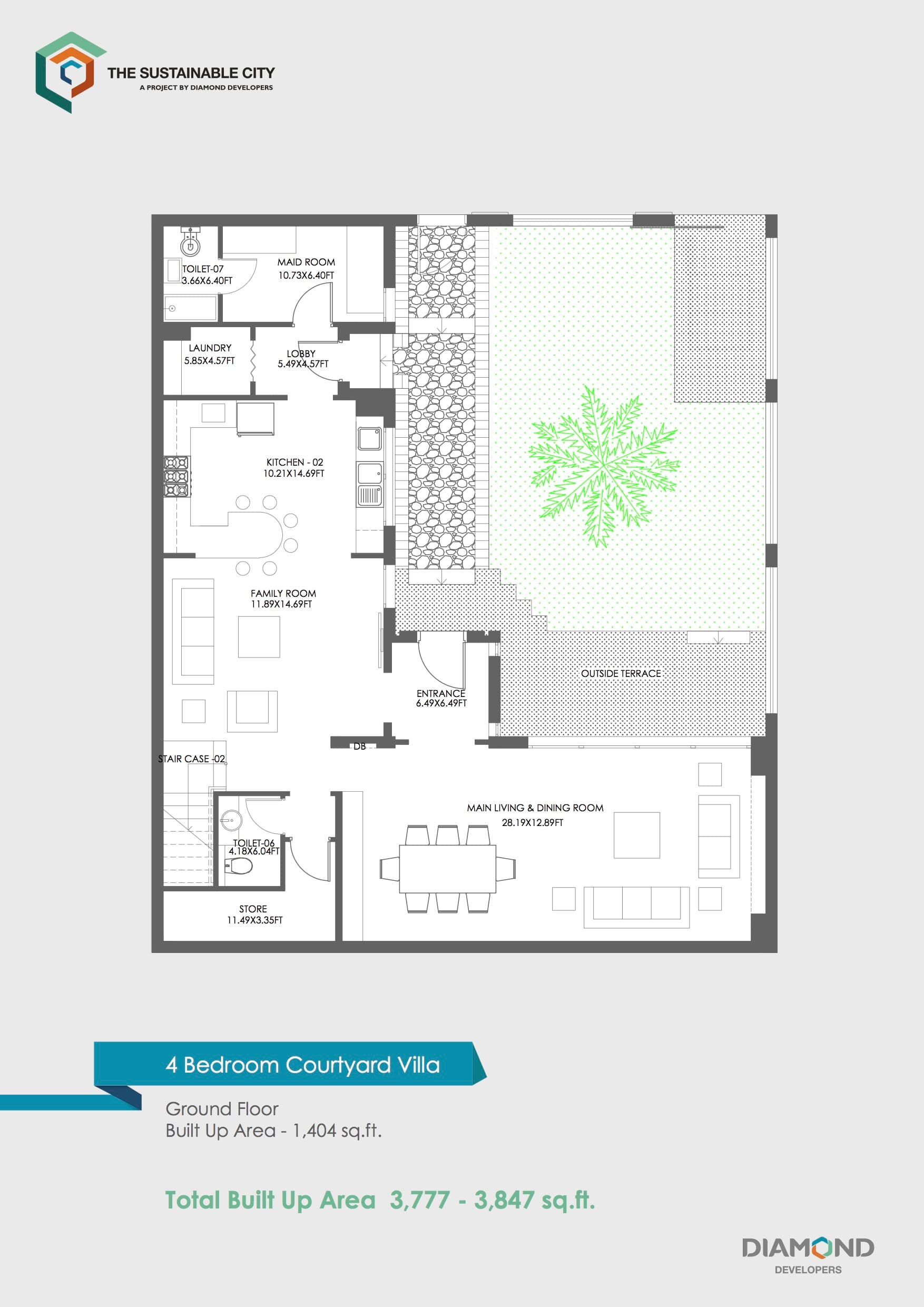 The Sustainable CIty, 4-Bed Floor Plan, type: 4 BD Courtyard Villa GF