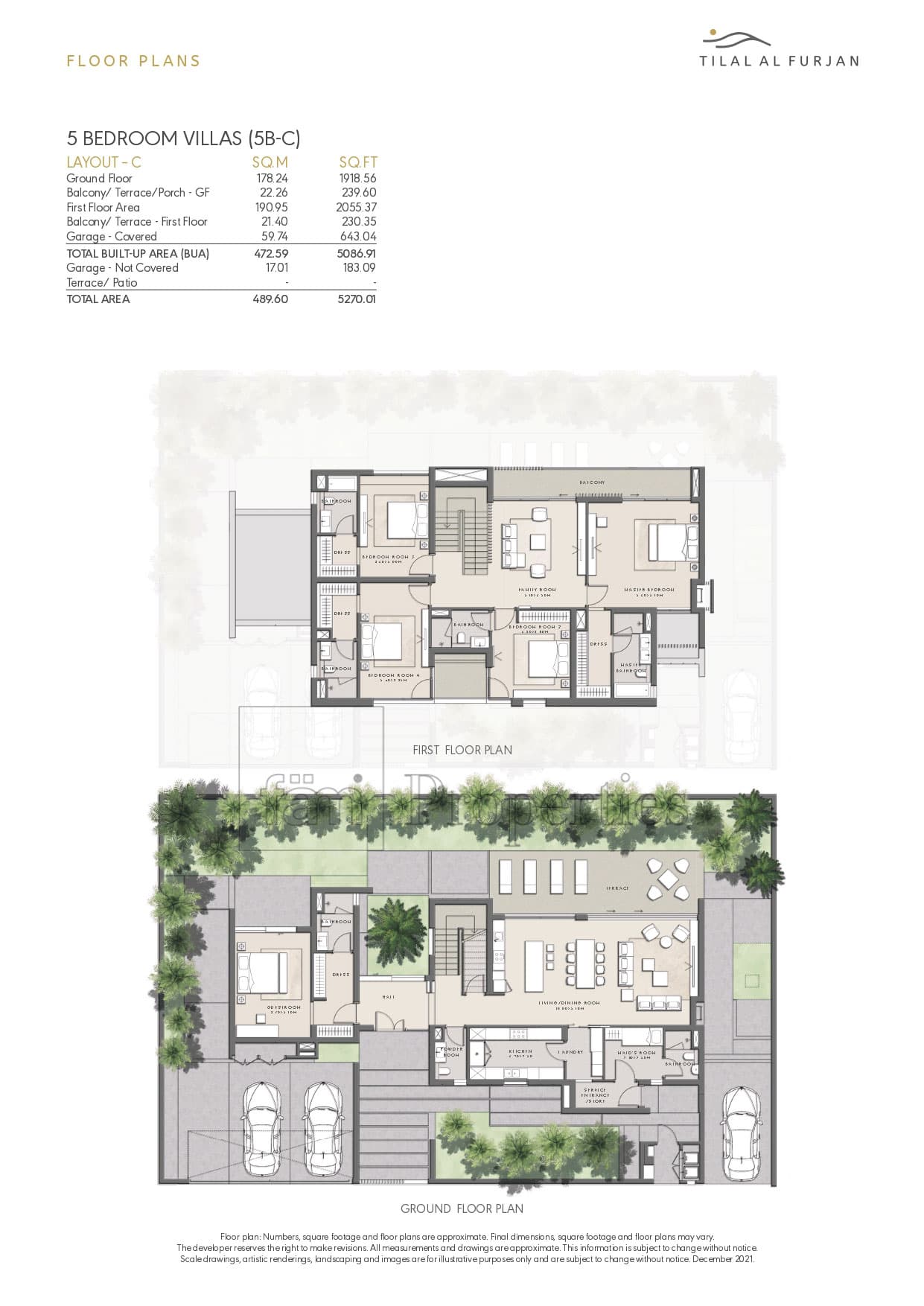 Tilal Al Furjan - Phase 1, 5-Bed Floor Plan, type: 5 Bedroom