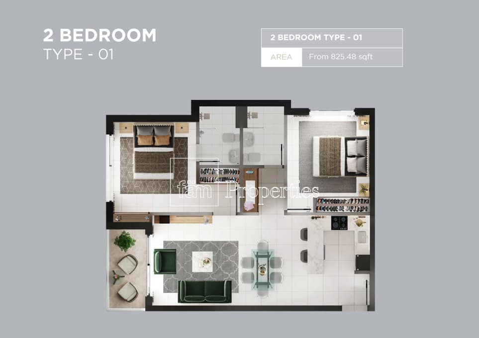 Torino By ORO24 - 1, 2-Bed Floor Plan, type: 2 Bedroom