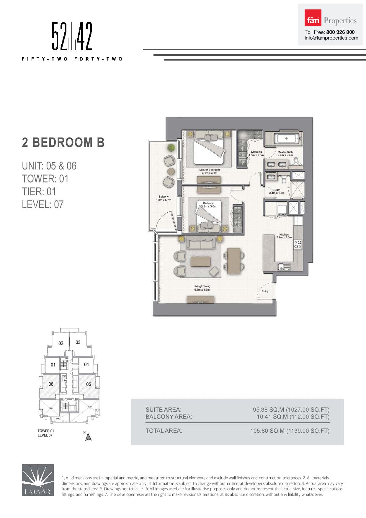 5242 Tower 1, 2-Bed Floor Plan, type: 2 Bedroom B